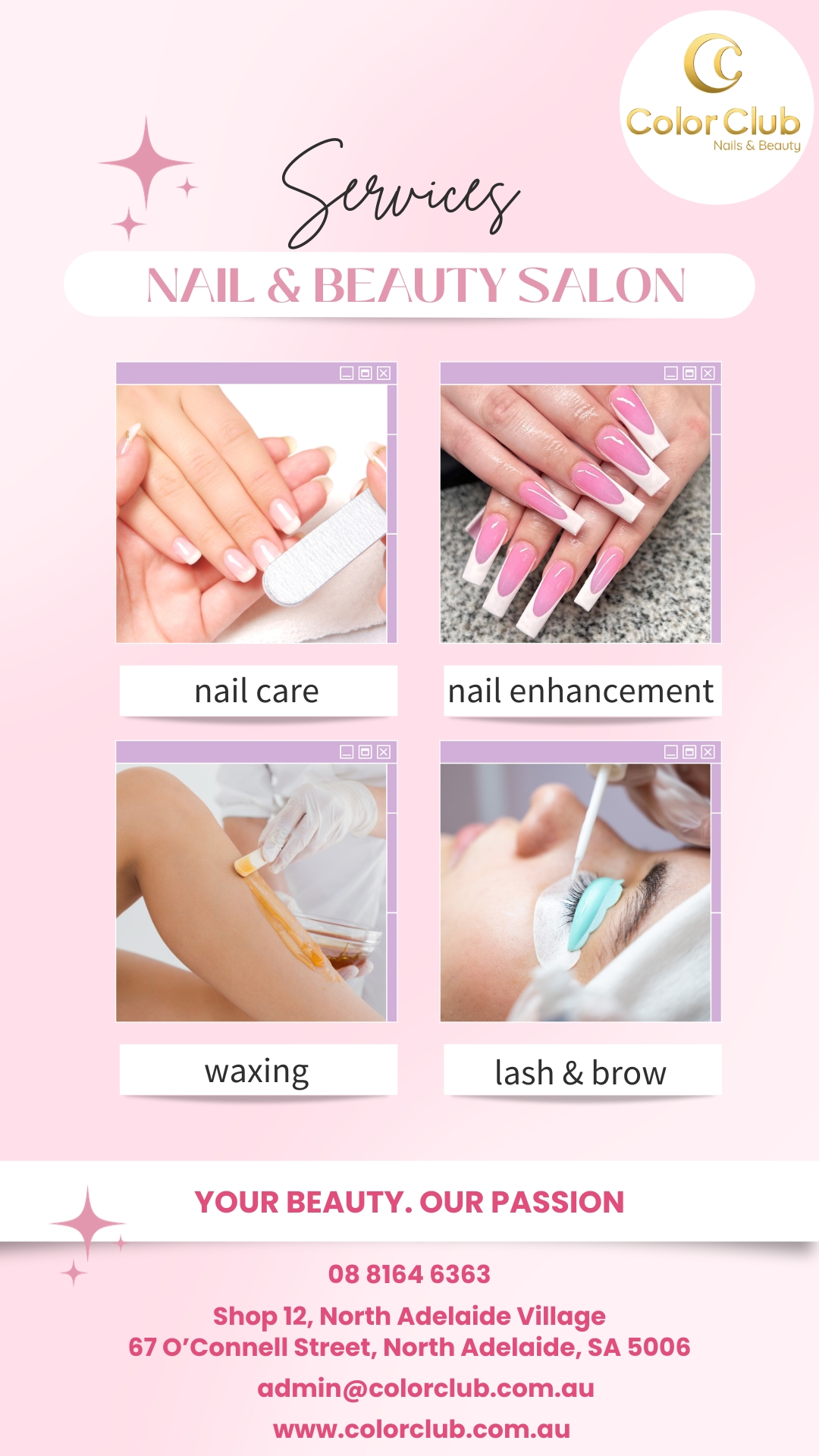 Pink Modern-Beauty Salon-Nails, Manicure, Pedicure Instagram Story (Mobile Video)